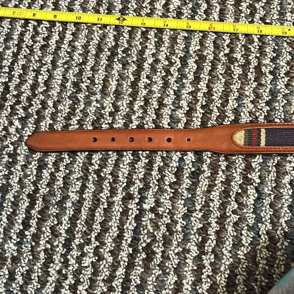 Brown Woven Tapestry Striped Fabric Leather Belt Brass Buckle Western Unisex 38 - Picture 9 of 9